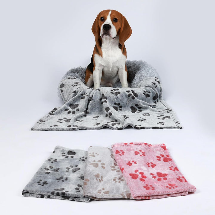 Small Fleece Dog Blankets Gift for Puppy Essential Calming Cat Bed Blanket Medium Dogs Soft Throw Grey/Pink/Khaki Small(23"X16",Pack of 3)