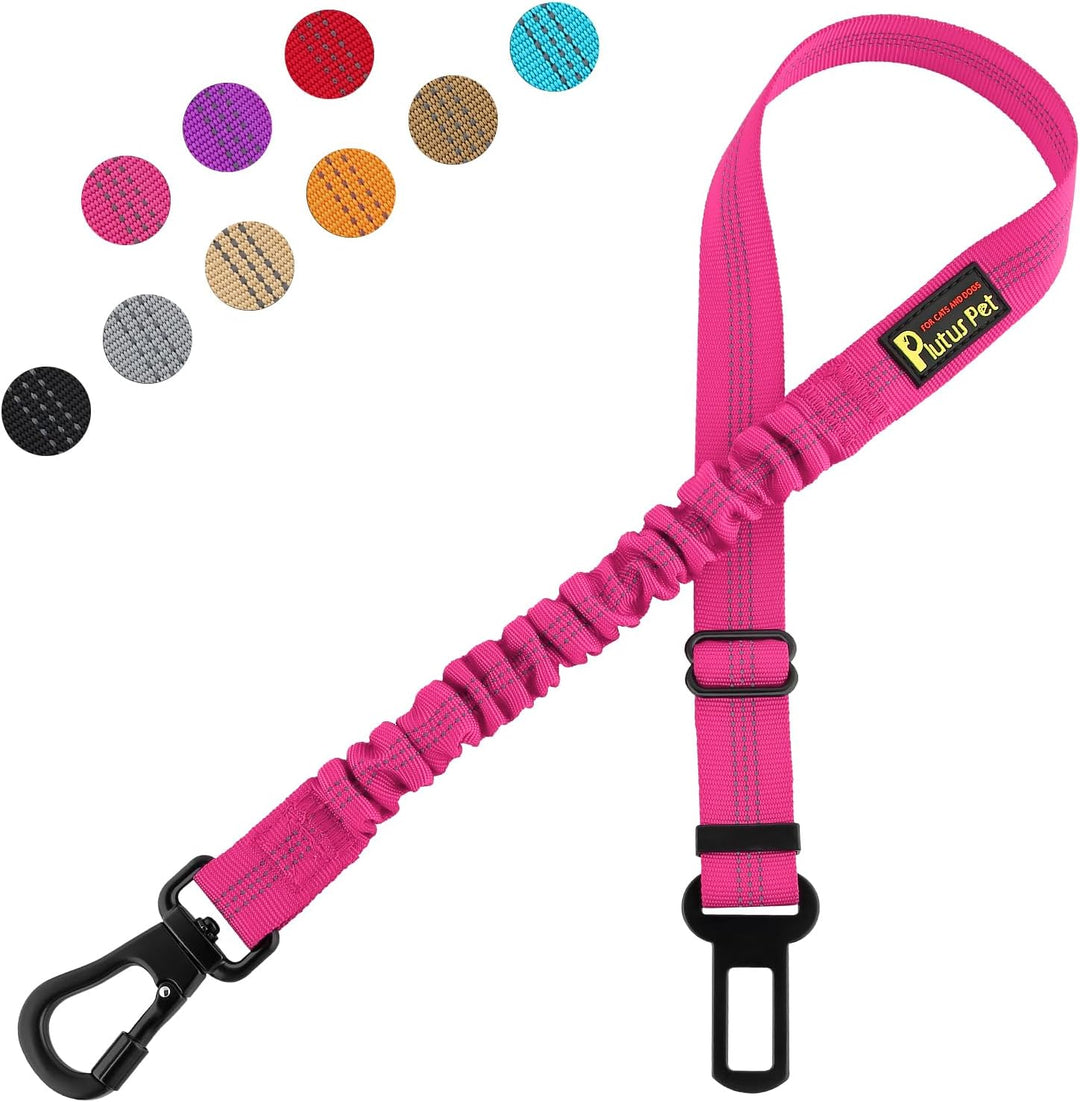 Dog Seat Belt for Car, Adjustable Dog Car Harness with Carabiner Clip, Reflective Safety Dog Seatbelt Leash with Elastic Bungee, Hot Pink