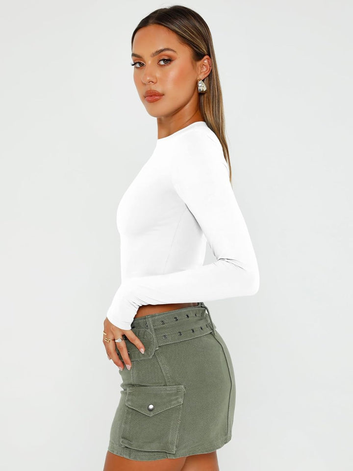 Womens Long Sleeve Crop Tops Basic Slim Fitted Shirts Casual Fashion 2024 Y2K Tops Teen Girl Clothes