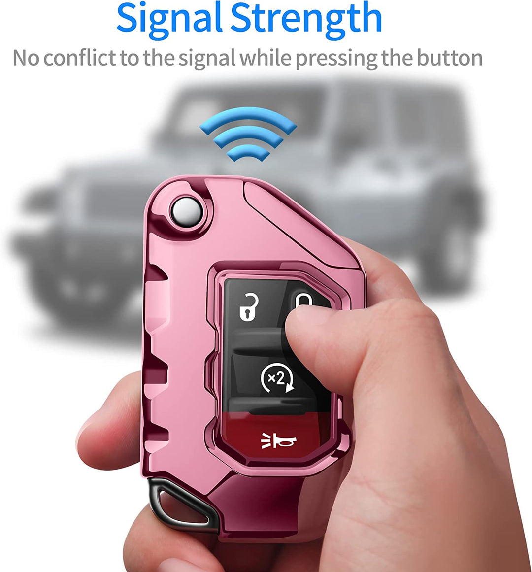 for Jeep Key Fob Cover Premium Soft Full Protection Key Shell Key Case Compatible with Jeep 2020 2021 Gladiator JT Sahara JLU 2018-2021 Jeep Wrangler JL JLU Rubicon(Pink)