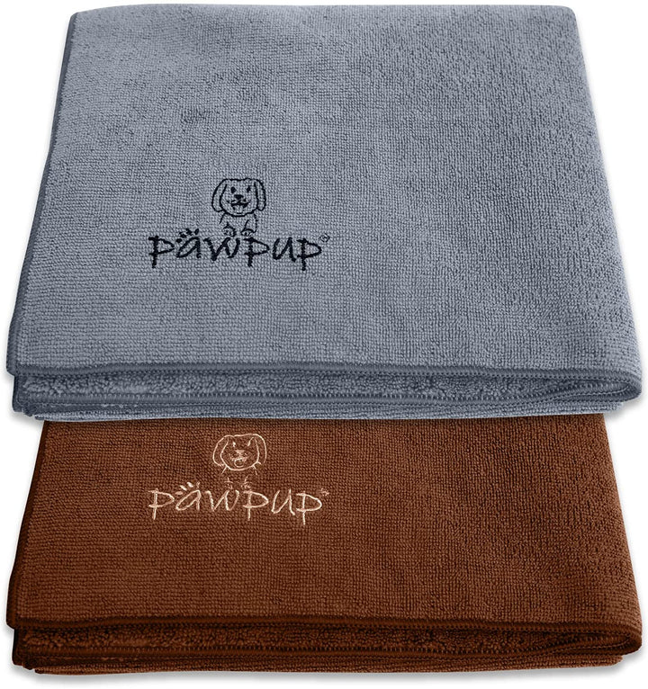 Dog Towel Super Absorbent - Pack of 2 - Quick Drying Super Soft Microfiber Pet Towel for Dogs, Cats and Other Pets (Brown and Grey)