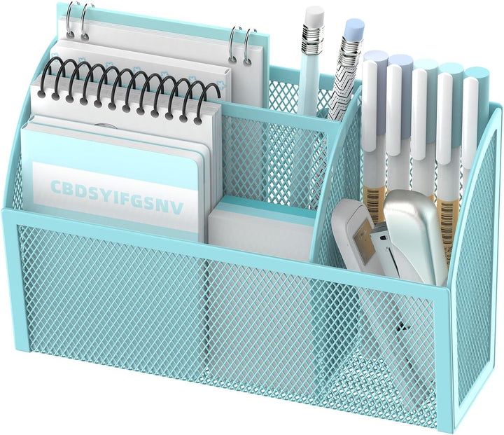 Magnetic Pencil Holder Magnetic Shelf for the Whiteboard 3-Grid Mesh Magnetic Pen Holder for Refrigerator Magnetic Organizer Locker Accessories Organizer for Home, School and Office, Blue