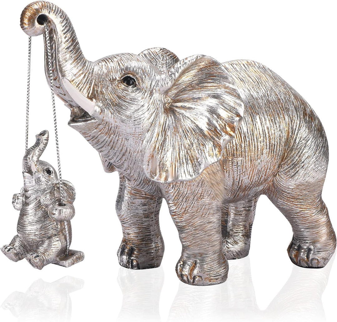 Elephant Statue. Elephant Decor Brings Good Luck, Health, Strength. Elephant Gifts for Women, Mom Gifts. Decorations Applicable Home, Office, Bookshelf TV Stand, Shelf, Living Room - Silver