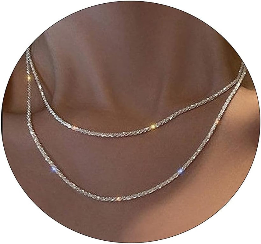 Layered Necklaces for Women Silver Plated Dainty Snake Twist Rope Delicate Layered Necklace Different Length Choker Necklaces Silver Jewelry for Women