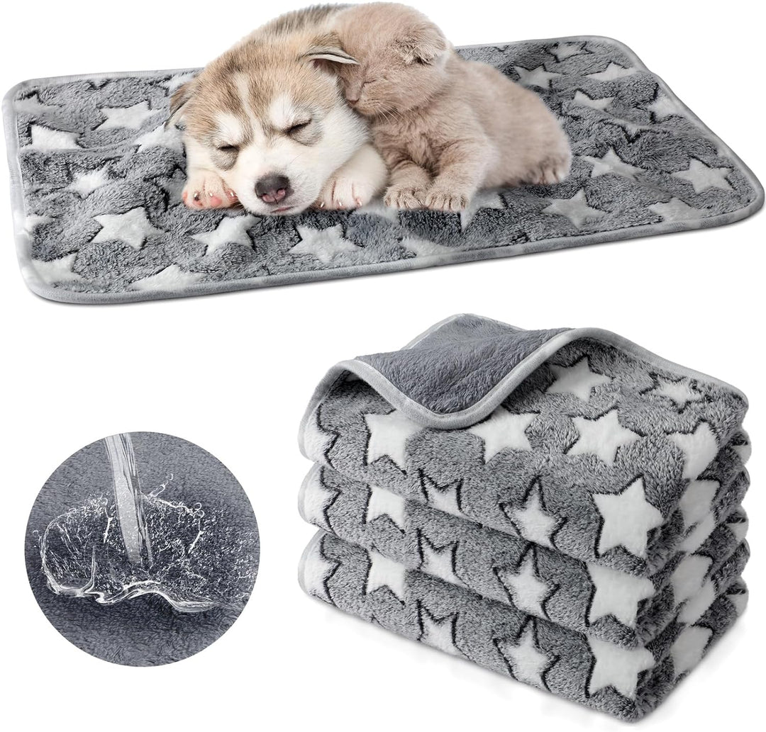 4 Pcs Waterproof Dog Blankets 24 X 16 Inch Washable Puppy Blankets for Small Dogs Reusable Pet Pee Pad Soft Reversible Fleece Cat Blanket Sleep Floor Mat for Cage Liners Litter Pet Crate