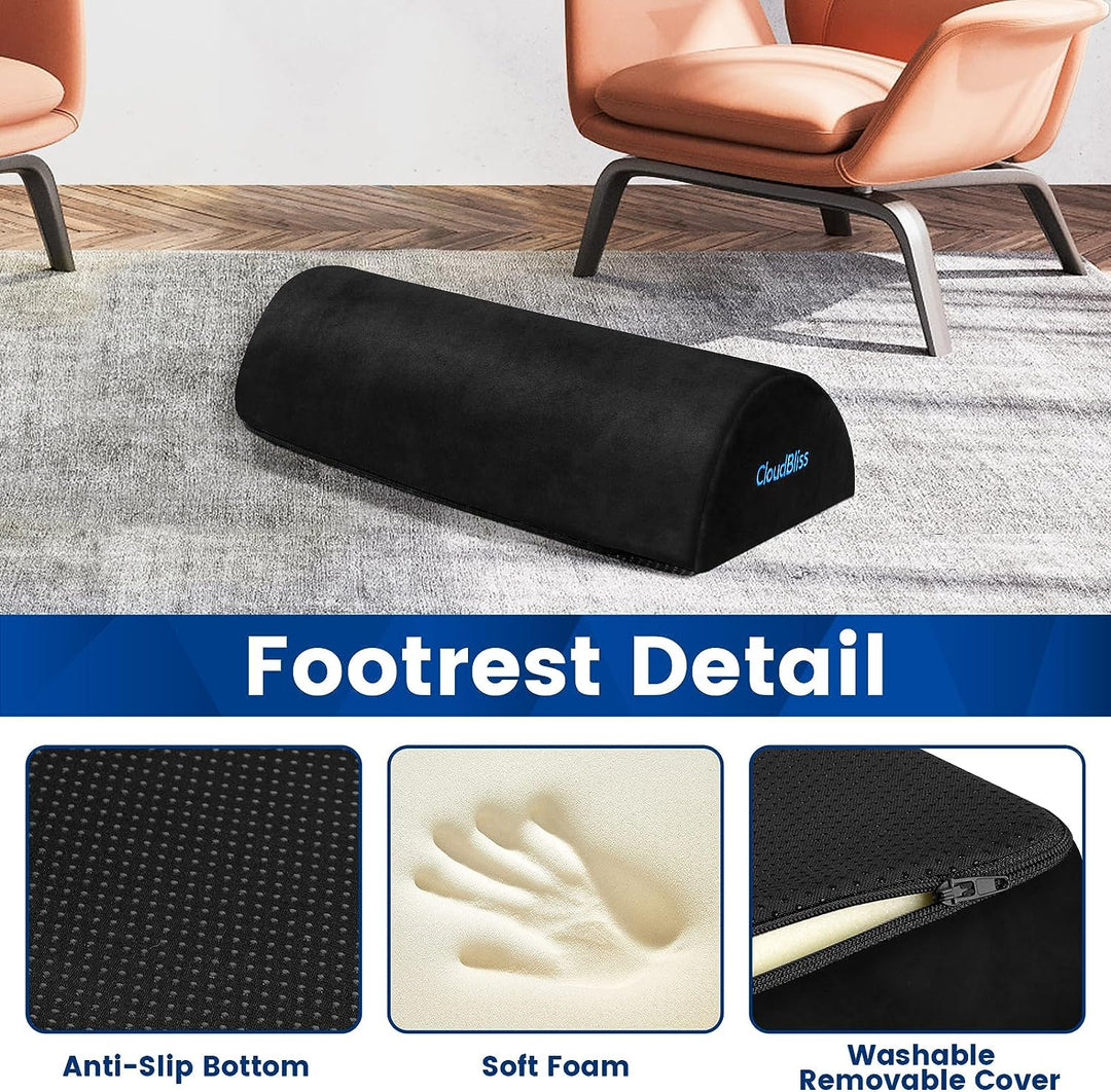 Foot Rest for under Desk at Work,Office Desk Accessories with Memory Foam and Washable Removable Cover, Foot Stool for Office, Car, Home to Foot Support and Relax Ankles, Black