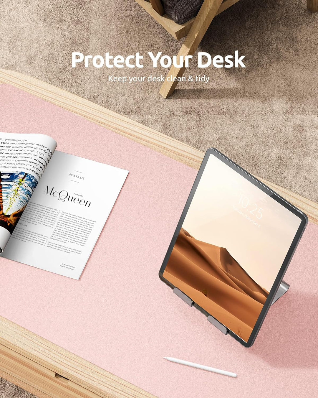 Leather Desk Pad Protector, Office Desk Mat, Large Mouse Pad, Non-Slip PU Leather Desk Blotter, Laptop Desk Pad, Waterproof Desk Writing Pad for Office and Home (31.5" X 15.8", Light Pink)