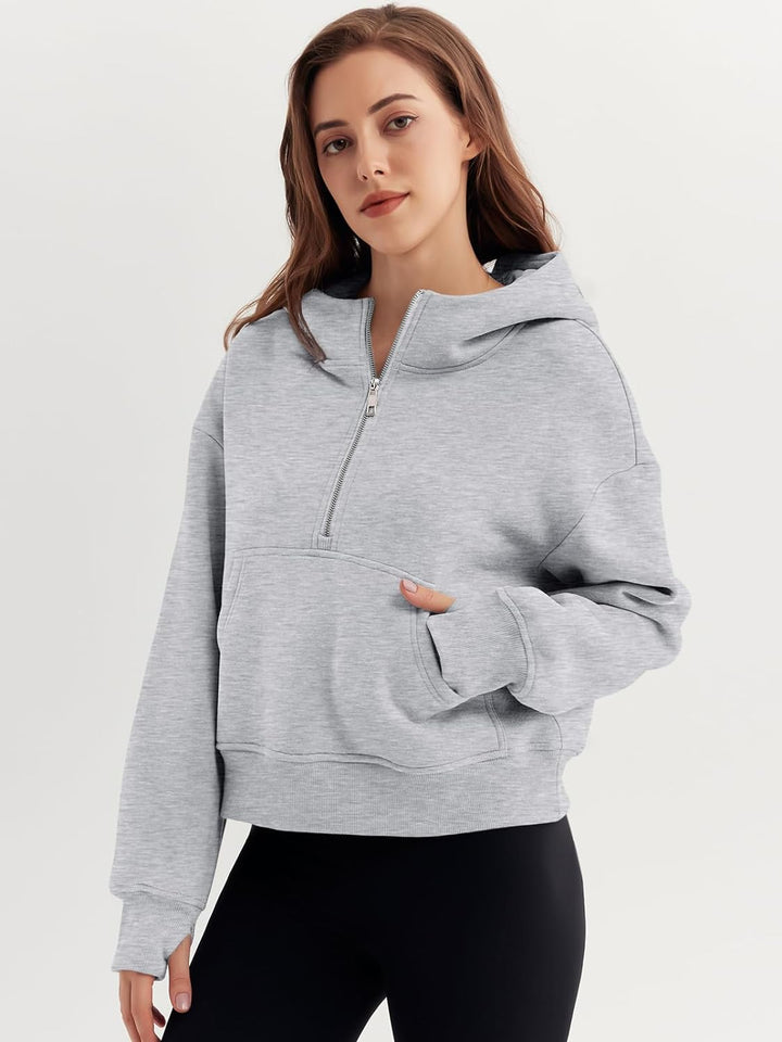 Womens Hoodies Quarter Zip Pullover Oversized Sweatshirts Half Zip Pullover with Pockets Fall Clothes