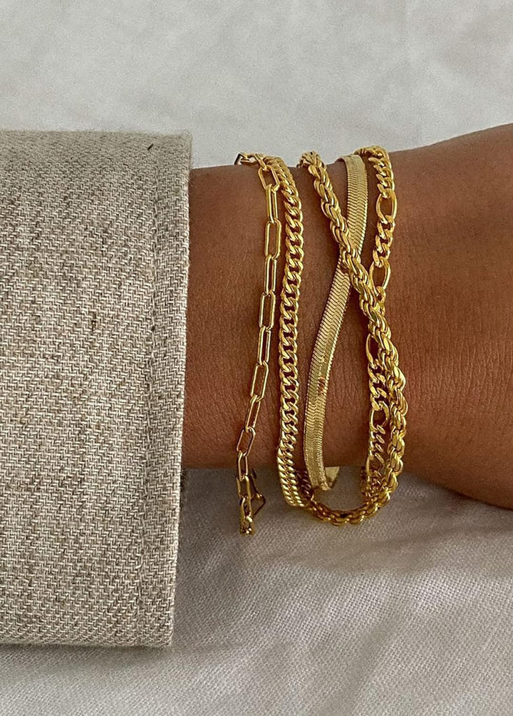 Gold Bracelets for Women, 14K Real Gold Jewelry Sets for Women Cute Tennis Beaded Bracelets for Women Cuban Link Paperclip Chain Dainty Bracelet Pack Gifts for Women Girls