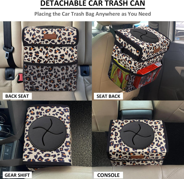 Cute Car Trash Can for Car, Car Accessories for Women Interior Car Can Trash Bag Hanging Automotive Car Garbage Cans Leopard Pattern