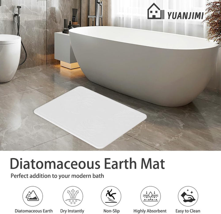 Stone Bath Mats, Diatomaceous Earth Bath Mat Non-Slip Highly Absorbent Quick Drying Diatomite Shower Mat Bathroom Accessory for Home Spa (23.4 X 15.6 Inches) White