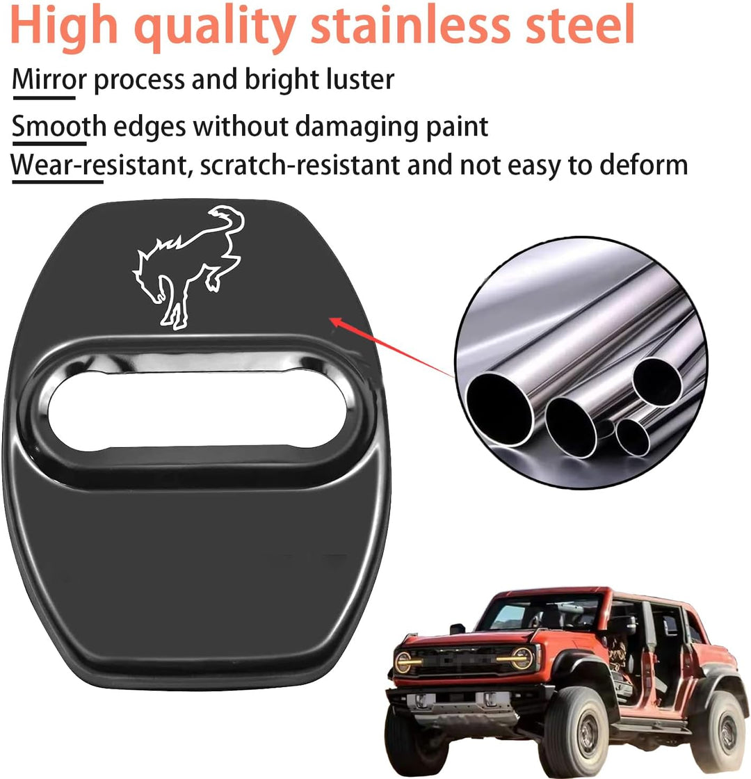 Fit 6PCS Bronc Sport 2021 2022 2023 Lock Latchs Cover Stainless Steel Door Arm Protection Cover Trim Interior Accessories for Ford Bronco 2 and 4 Door Type Decoration(Titanium Black)