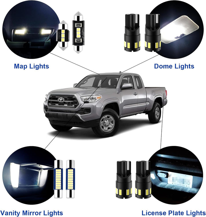 Super Bright LED Interior Lights：White LED Bulbs Kit Package for 2005-2017 2018 2019 2020 2021 2022 Toyota Tacoma Accessories Include Install Tool （10 Pieces）