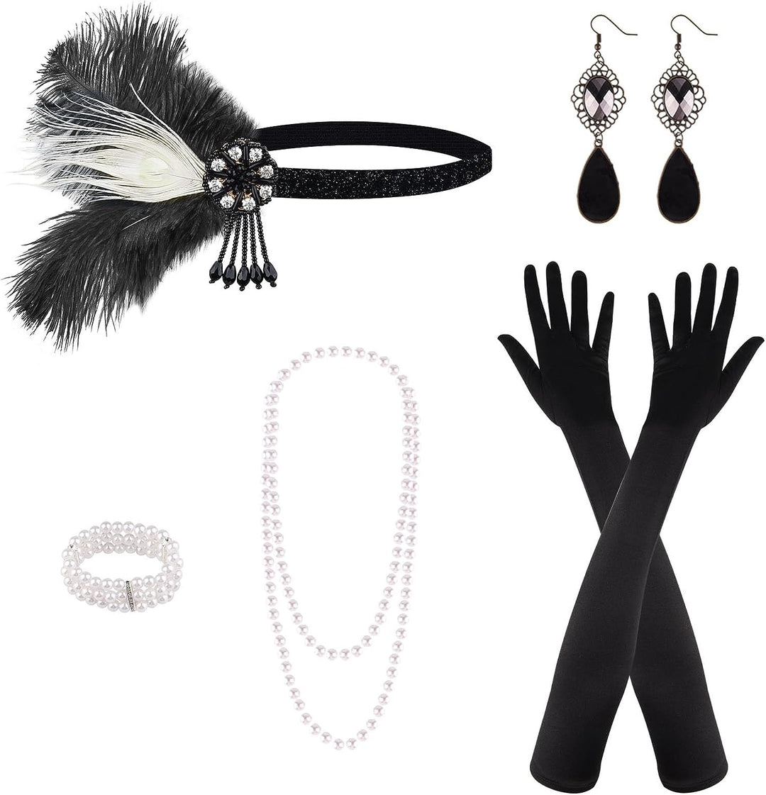 7 Pieces 1920S Flapper Great Gatsby Accessories Set Fashion Roaring 20'S Theme Set
