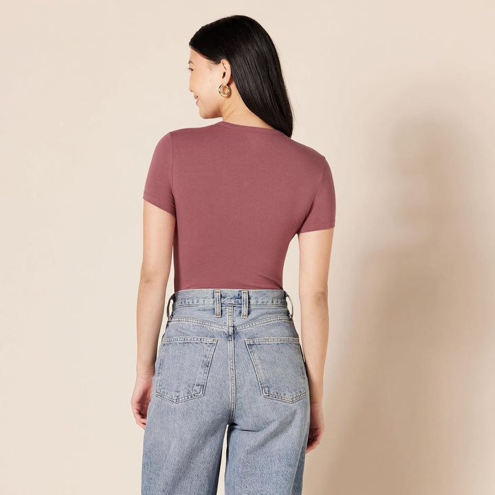 Essentials Women'S Stretch Cotton Jersey Slim-Fit T-Shirt Bodysuit, Pack of 2