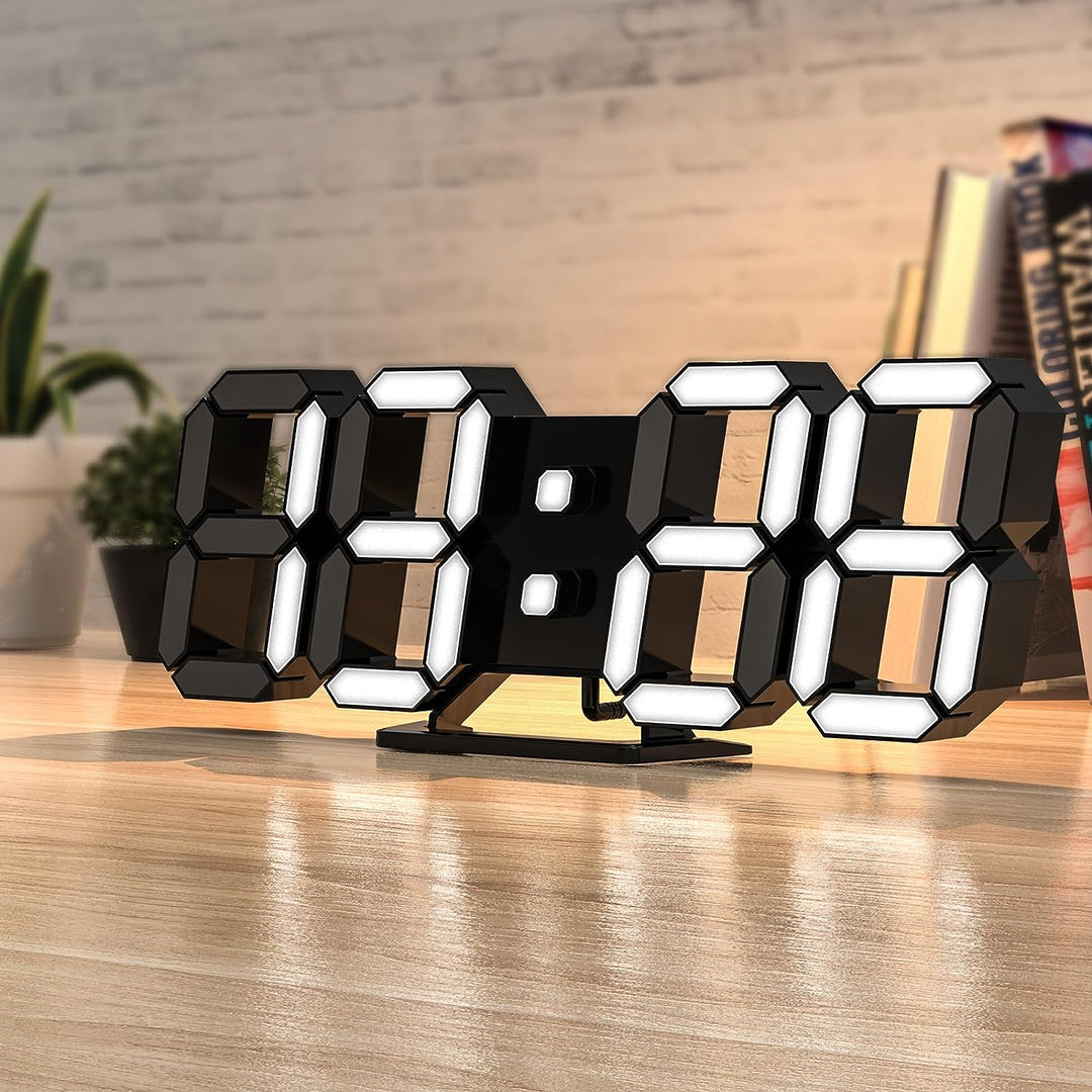 3D LED Clock Desk Alarm Clock Wall Clock with Remote Control, 9.7" LED Electronic Clocks, Snooze Model, Temperature, Night Light Auto/Custom Brightness