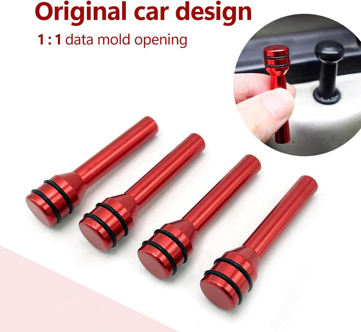 4 PCS 1.92" X 0.47" Car Door Lock Knobs, Aluminum Alloy Inner Door Lock Pull Pins, Automotive Inner Door Pull Pins Decor, Universal for Most Cars, Trucks, Suvs, Rvs (Red)