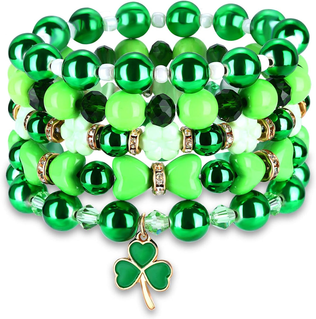 5 Pack Beaded Bracelet Stackable Christmas Thanksgiving St. Patrick’S Day Valentine'S Day Beaded Stretch Bracelet Holiday Charm Bracelets Festive Jewelry Gifts for Women