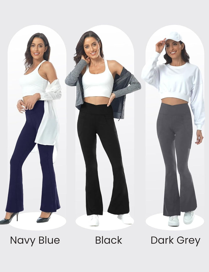 Black Flare Yoga Pants for Women, Crossover Soft Bootcut Leggings