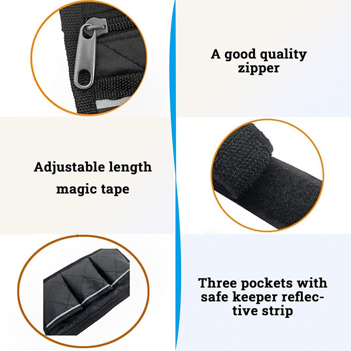 Wheelchair Armrest Accessories, Side Bags to Hang on Side with Bright Line Walker Pouches Waterproof Black Storage Fathers Mothers Day Gifts for Home/Outdoor/Baby Cart (Black Side)