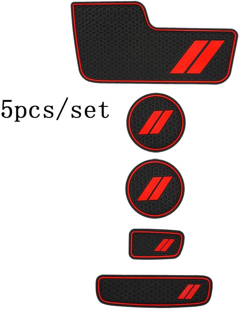 Center Console Mats for Durango Accessories 2014 2015 2016 2017 2018 2019 2020 Auto Car Cup Holder Insert/Coasters Custom Fit Cup Liners Pads Interior Decoration (5Pcs/Set, Red Trim)