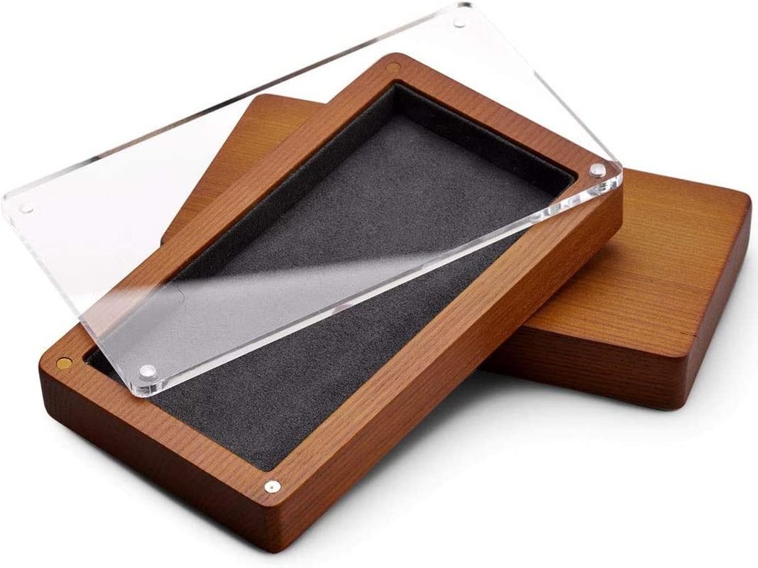 Solid Wood Jewelry Tray with Transparent Acrylic Lid Jewelry Organizer Dish Home Organization Accessories Storage Box(Grey)