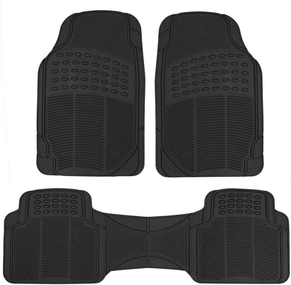 Proliner Floor Mats for Cars Trucks SUV, 3-Piece All-Weather Car Mats with Universal Fit Design, Durable Car Floor Mats with Capture Ridges, Waterproof Rubber Floor Mats for Cars (Black)