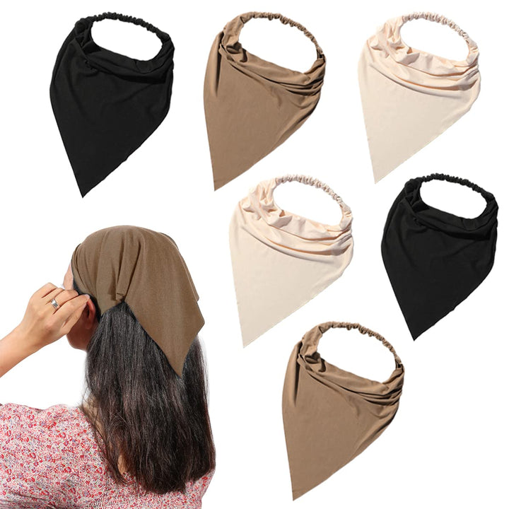 6 Pack Hair Scarf Headband for Women - Elastic Hair Kerchief Large Boho Triangle Bandana Head Scarf with Clips Non Slip Solid Color Headbands Hair Scarves for Teen Girls