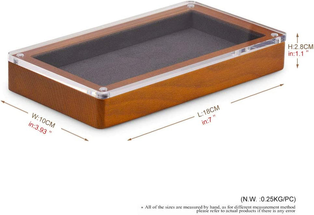 Solid Wood Jewelry Tray with Transparent Acrylic Lid Jewelry Organizer Dish Home Organization Accessories Storage Box(Grey)