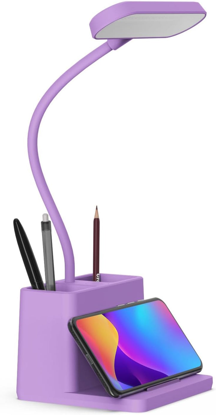 Purple Desk Lamp, Study Lamp/Desktop Lamps for Small Spaces - Small, Battery Operated, Rechargeable, Cute, Gooseneck, Mini, Cordless - College Dorm Room/Home Office Desk Accessories