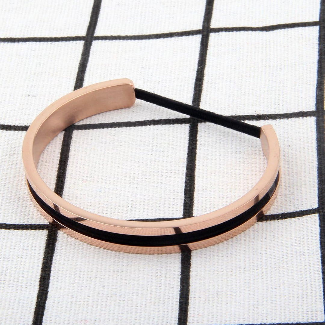 Handstamped Inspirational Message Hair Tie Bracelet Stainless Steel Grooved Cuff Bangle for Women Girls