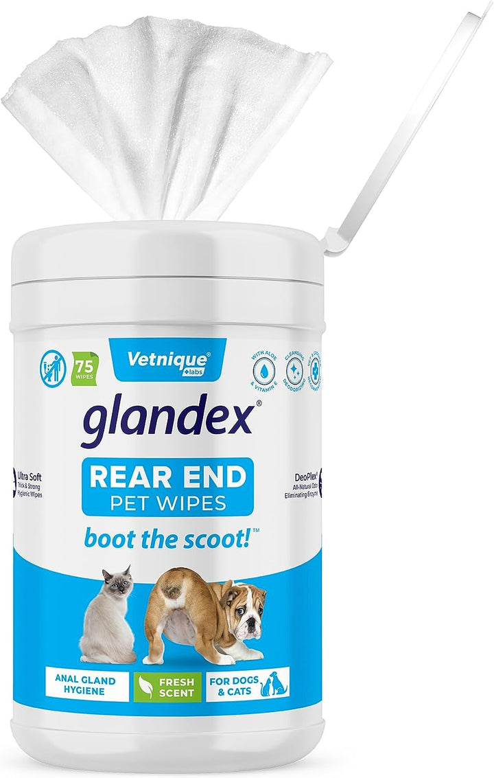 Glandex Dog Wipes for Pets Cleansing & Deodorizing Anal Gland Hygienic Wipe​S for Dogs & Cats with Vitamin E, Skin Conditioners and Aloe (75Ct)