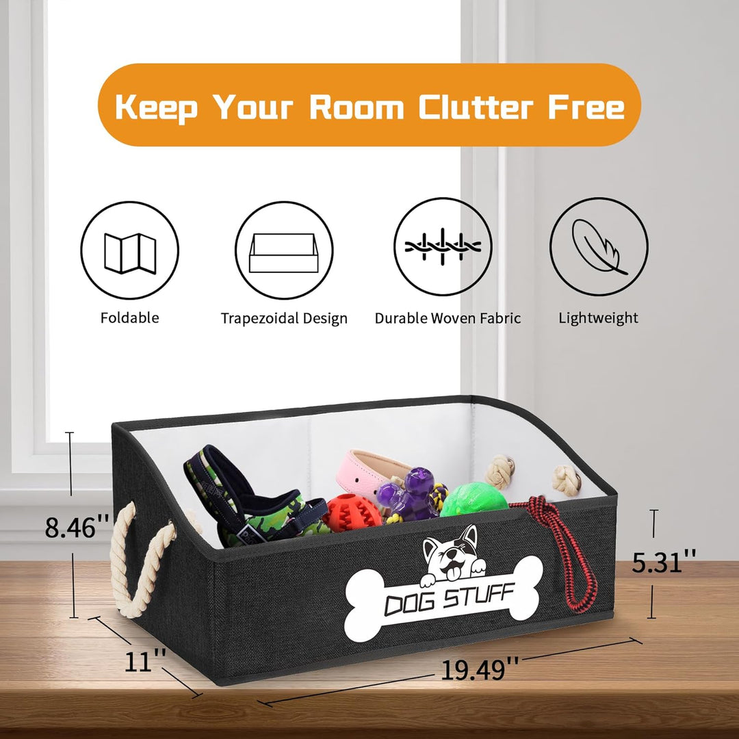 Dog Toy Box, Large Dog Toys Storage with Handle, Fabric Trapezoid Dog Toy Bin, Collapsible Basket Chest Organizer, Perfect for Pet Toys, Blankets, Dog Toys and Accessories, Black