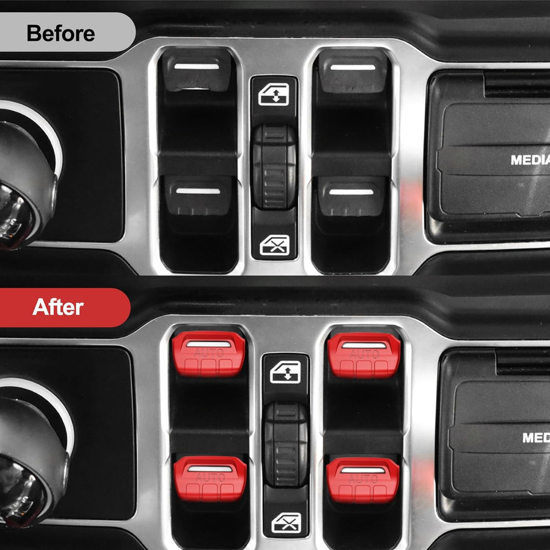 4PCS Upgraded Window Switch Button Cover Compatible with Jeep Wrangler JL JLU 2018-2024 and Gladiator JT 2020 2021 2022 2023 2024 Wrangler 4Xe Interior Accessories(Bright Red)