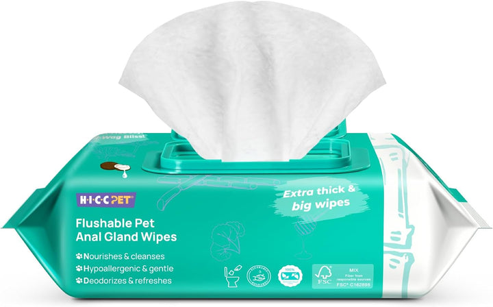 Flushable Plant Based Dog Wipes for Pets Cleansing & Deodorizing Anal Gland Hygienic Wipe​S for Dogs & Cats -Grooming Wipes for Paws, Body, and Butt -Puppy Essentials (100 Count)