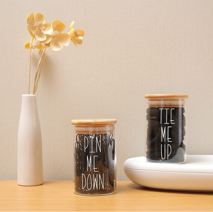 Apothecary Jars with Lids Storage Organizer, Hair Tie Organizer & Bobby Pin Holder Are Great for Bamboo Bathroom Accessories, Decor Farmhouse Style. (Hair Ties & Pins)