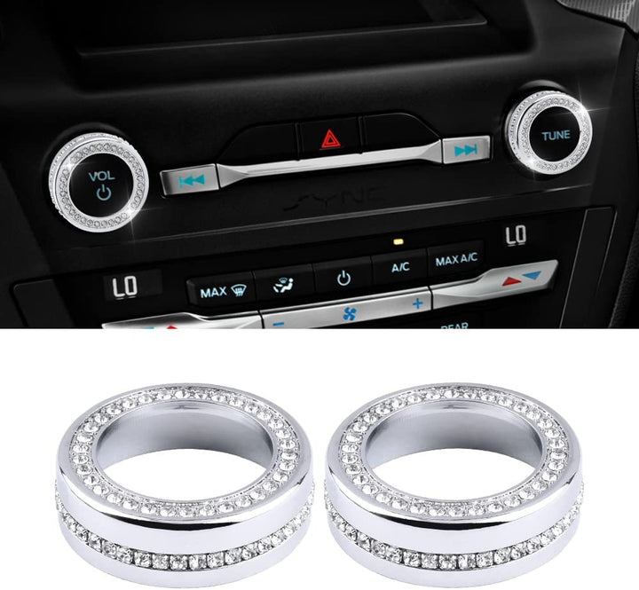 Bling Accessories for Ford Explorer 2020 2021 2022 2023 Volume Knob Cover VOL Tune Button Decals Car Interior Parts Sparkly Girly Men Crystal Metal 2PCS