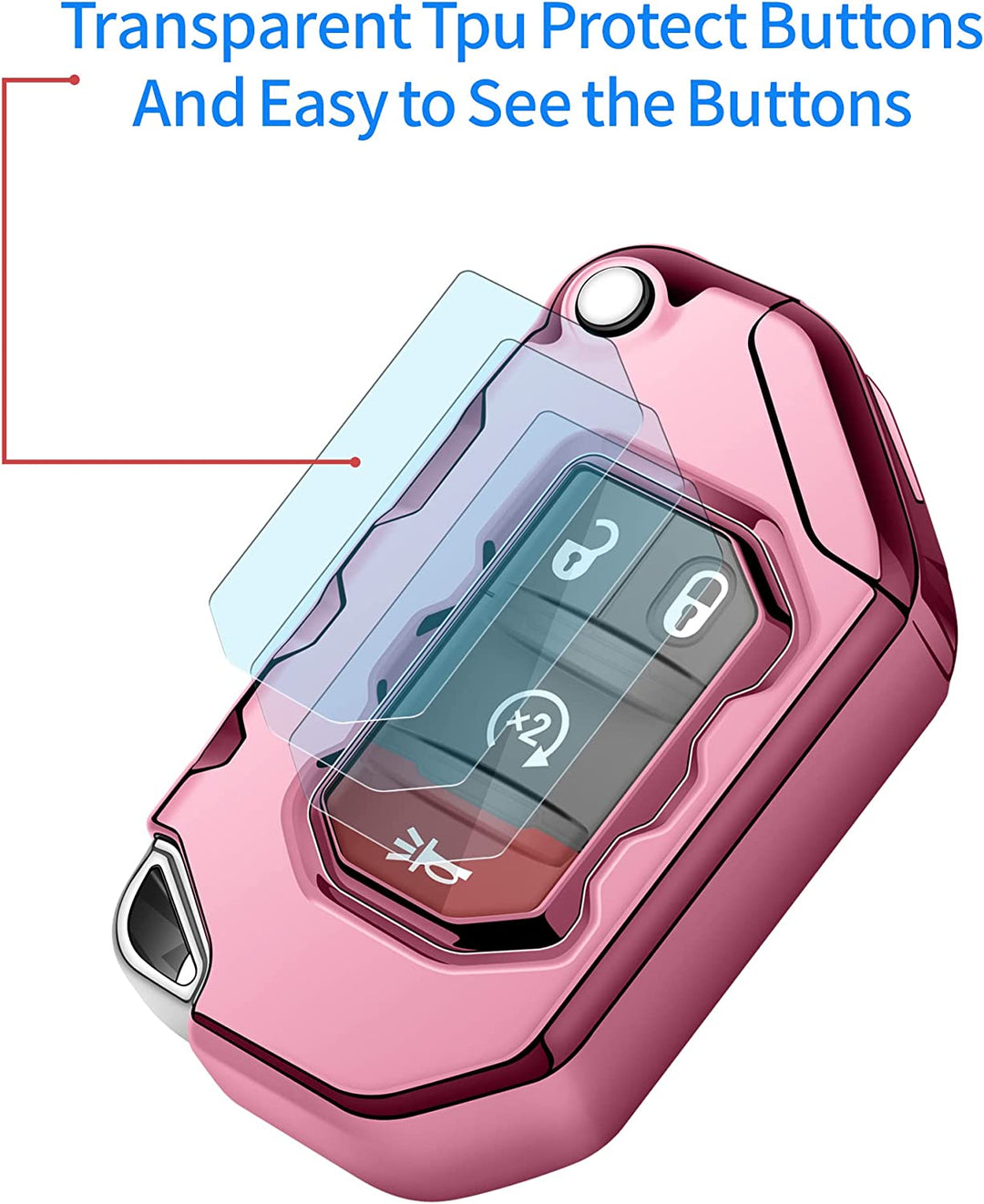 for Jeep Key Fob Cover Premium Soft Full Protection Key Shell Key Case Compatible with Jeep 2020 2021 Gladiator JT Sahara JLU 2018-2021 Jeep Wrangler JL JLU Rubicon(Pink)
