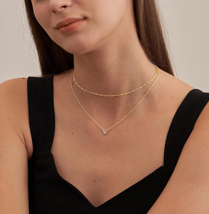 Diamond Necklaces for Women, Dainty Gold Necklace 14K Gold Plated Long Lariat Necklace Simple Gold CZ Diamond Choker Necklaces for Women Trendy Gold Necklace Jewelry Gifts for Girls