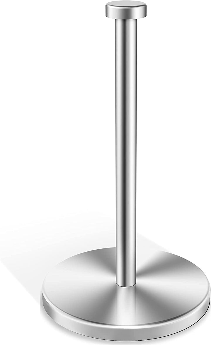 Paper Towel Holder Countertop, Standing Paper Towel Roll Holder for Kitchen Bathroom, Paper Towel Holder Stand with Weighted Base Suction Cups, Stainless Steel Paper Towel Holder (Silver)