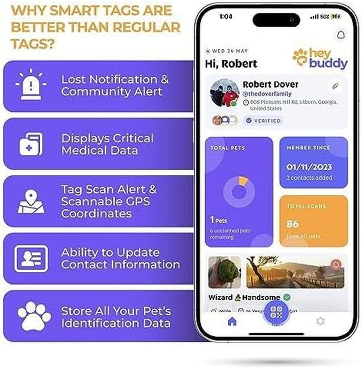 ™ Slide Series - QR Code Smart Pet Tags for Dogs & Cats, Personalized Pet Tag Stores Multiple Information, Includes Passive Location Tracking, Real-Time Notification & Community Alerts