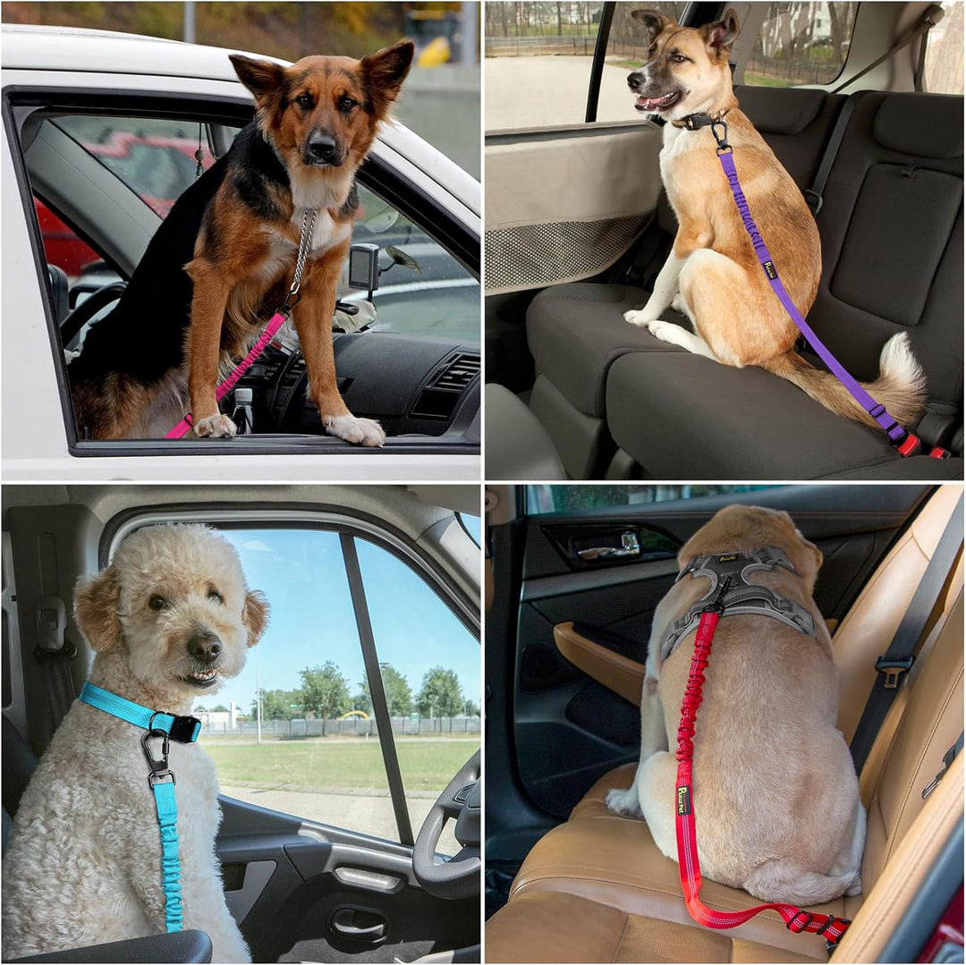 Dog Seat Belt for Car, Adjustable Dog Car Harness with Carabiner Clip, Reflective Safety Dog Seatbelt Leash with Elastic Bungee, Hot Pink