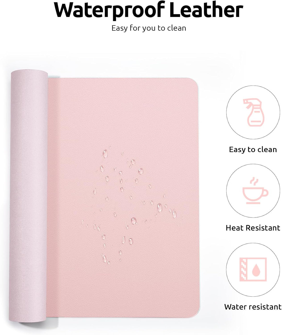 Leather Desk Pad Protector, Office Desk Mat, Large Mouse Pad, Non-Slip PU Leather Desk Blotter, Laptop Desk Pad, Waterproof Desk Writing Pad for Office and Home (31.5" X 15.8", Light Pink)