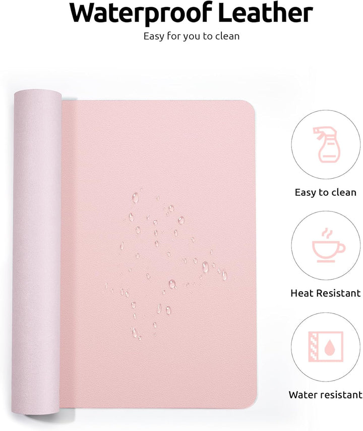 Leather Desk Pad Protector, Office Desk Mat, Large Mouse Pad, Non-Slip PU Leather Desk Blotter, Laptop Desk Pad, Waterproof Desk Writing Pad for Office and Home (31.5" X 15.8", Light Pink)