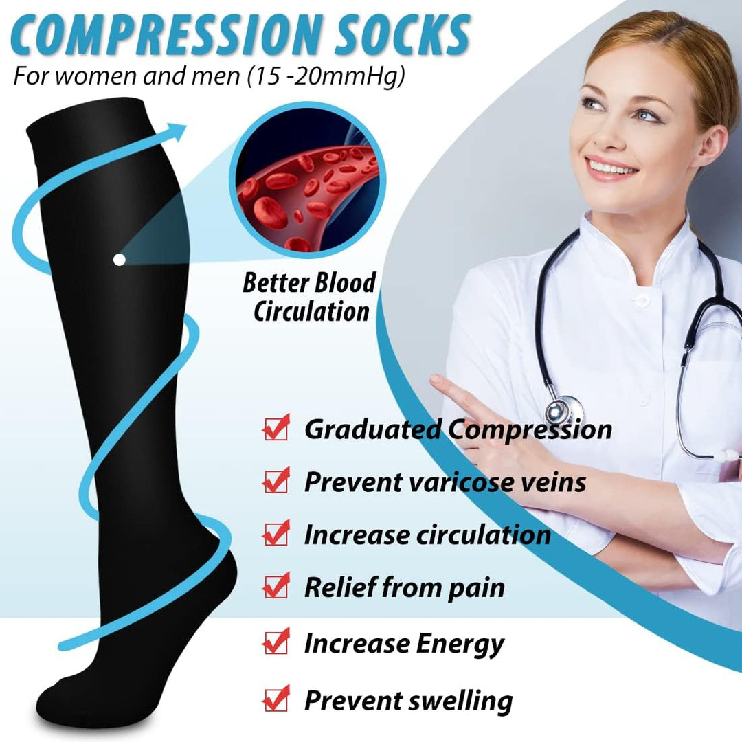 Copper Compression Socks for Women & Men (6 Pairs) - Best Support for Nurses, Running, Hiking, Recovery