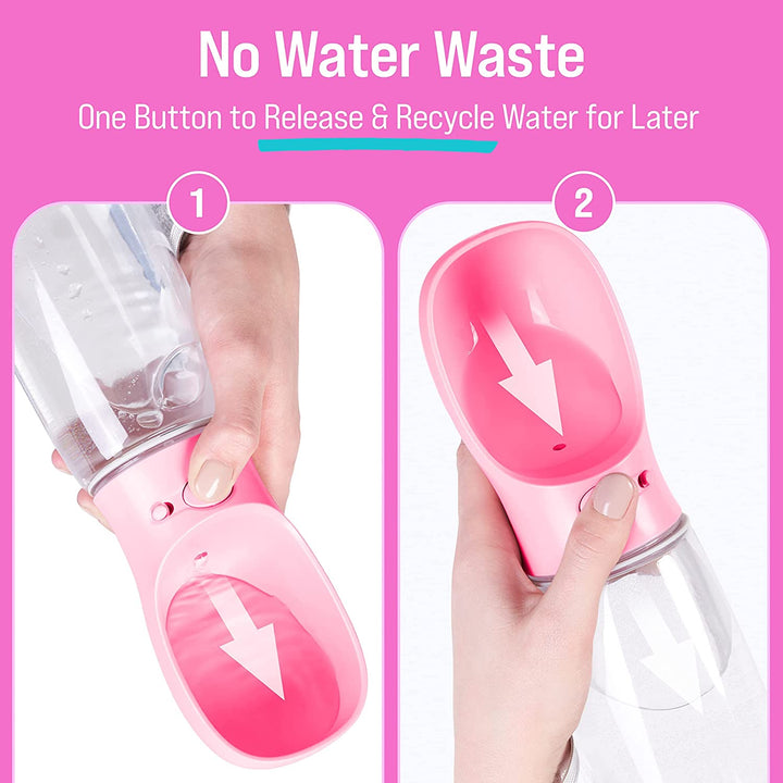 Dog Water Bottle, Lightweigh, Leak Proof Portable Travel Dog Water Dispenser - Perfect Puppy Drinking Bowl on the Go for Outdoor Walking and Hiking - Pet Accessories (19Oz, Pink)