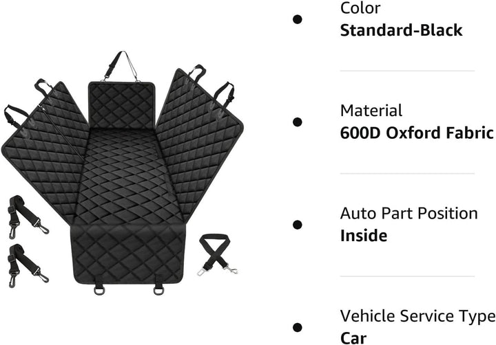 Dog Car Seat Cover for Back Seat, Dog Seat Cover Waterproof, Durable Scratch Proof, Nonslip Backing and Hammock, 600D Heavy Duty Cars Trucks and SUV Back Seat Cover for Dogs