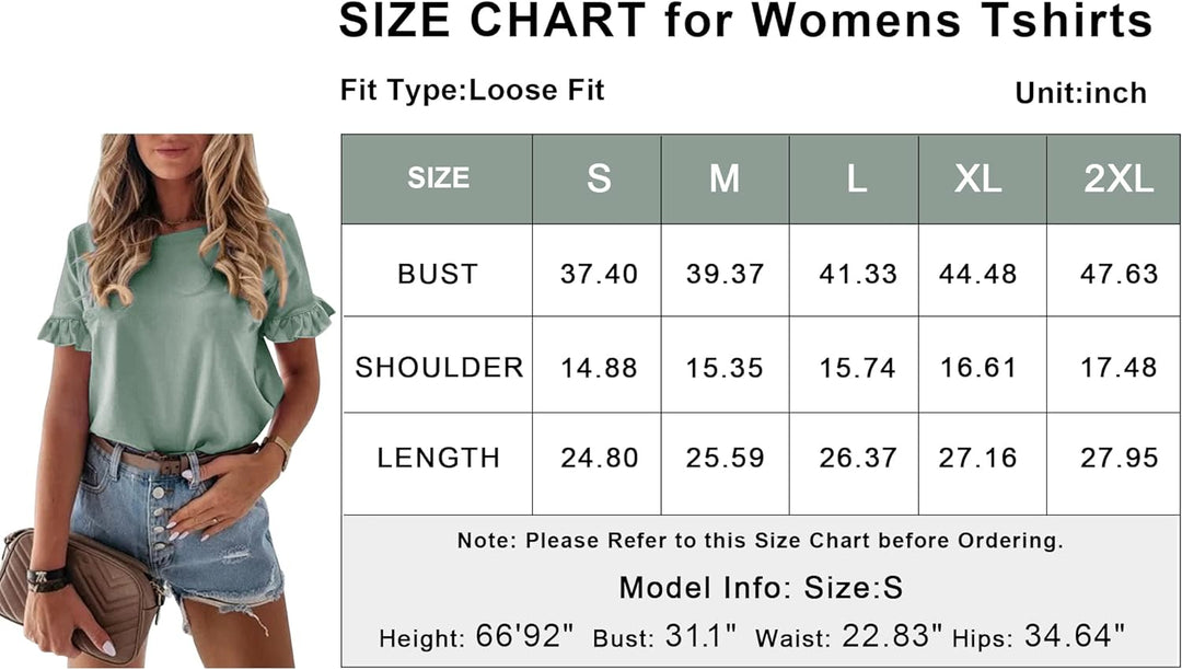 Women'S Short Sleeve Casual T Shirts Summer Ruffle Plain round Neck Loose Fit Tee Blouse Tops