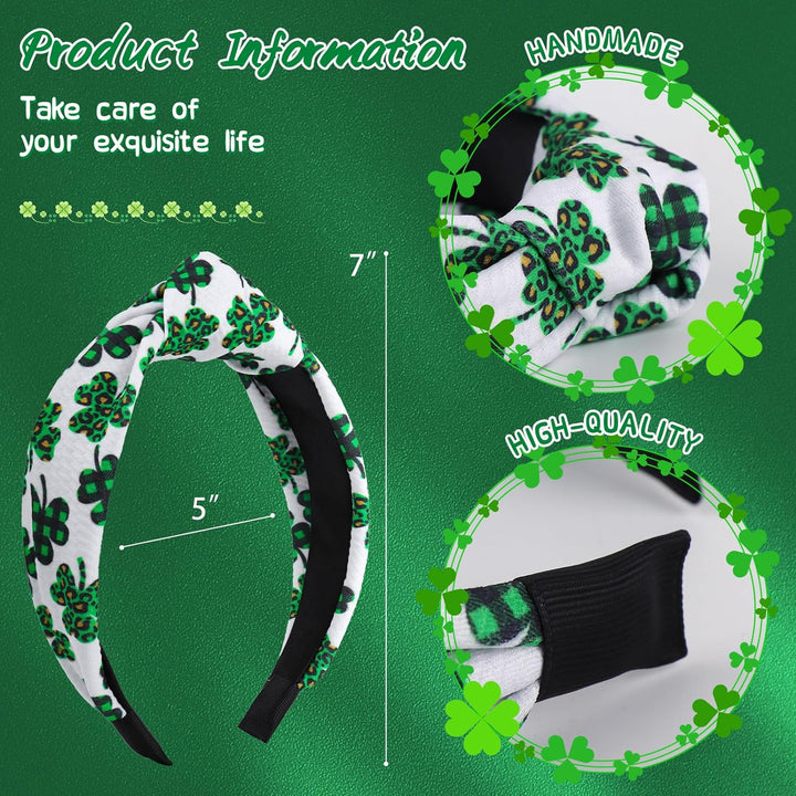 Knotted Headbands for Women St Patrick Day Clover Shamrock Headband Wide Hair Band for Girls Hair Accessories St. Patrick'S Day Headbands for Women and Girls Party Gift