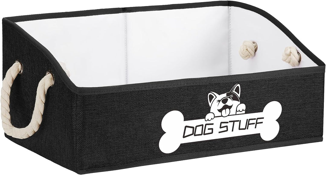 Dog Toy Box, Large Dog Toys Storage with Handle, Fabric Trapezoid Dog Toy Bin, Collapsible Basket Chest Organizer, Perfect for Pet Toys, Blankets, Dog Toys and Accessories, Black